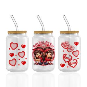 Quality Custom Logo UV DTF Cup Wrap Transfers For Libbey Glass Tumbler Valentine'S Day Cups Wraps wholesale