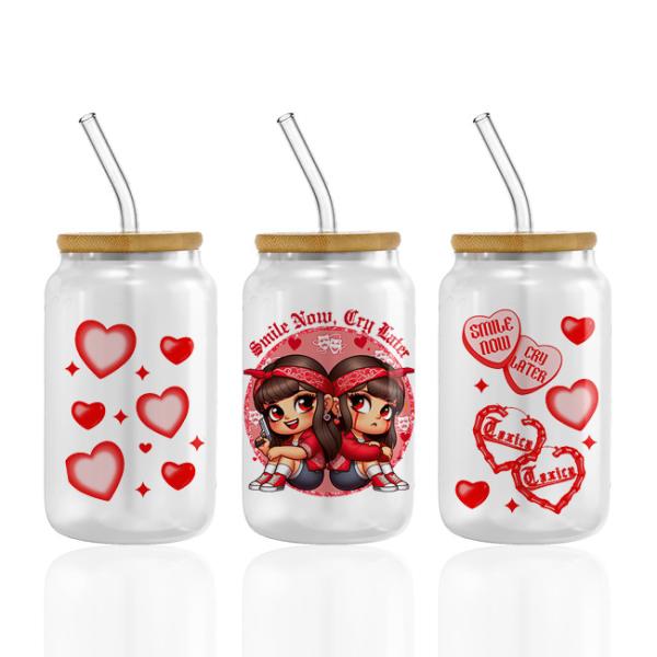 Custom Logo UV DTF Cup Wrap Transfers For Libbey Glass Tumbler Valentine'S Day