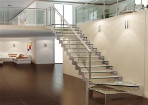 Quality Carbon Steel Beam Zig Zag Glass Straight Flight Staircase Tempered Glass Stair Treads wholesale