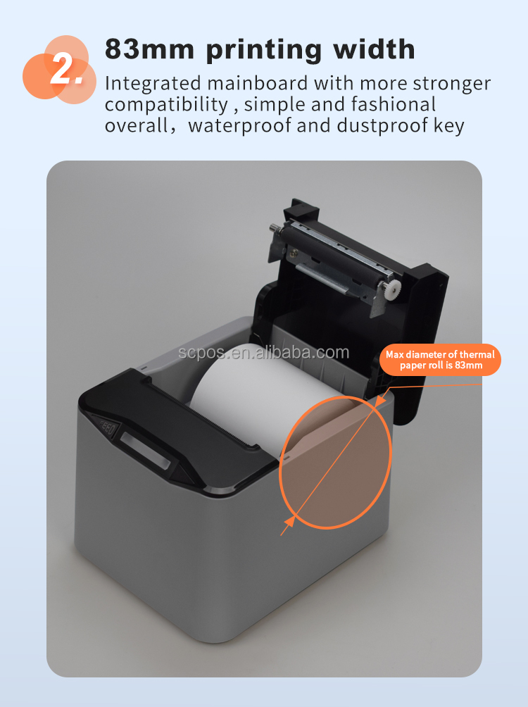 Automatic Cutter ABS 80mm Thermal Receipt Printer USB LAN/USB BT Sound and Light Alarm
