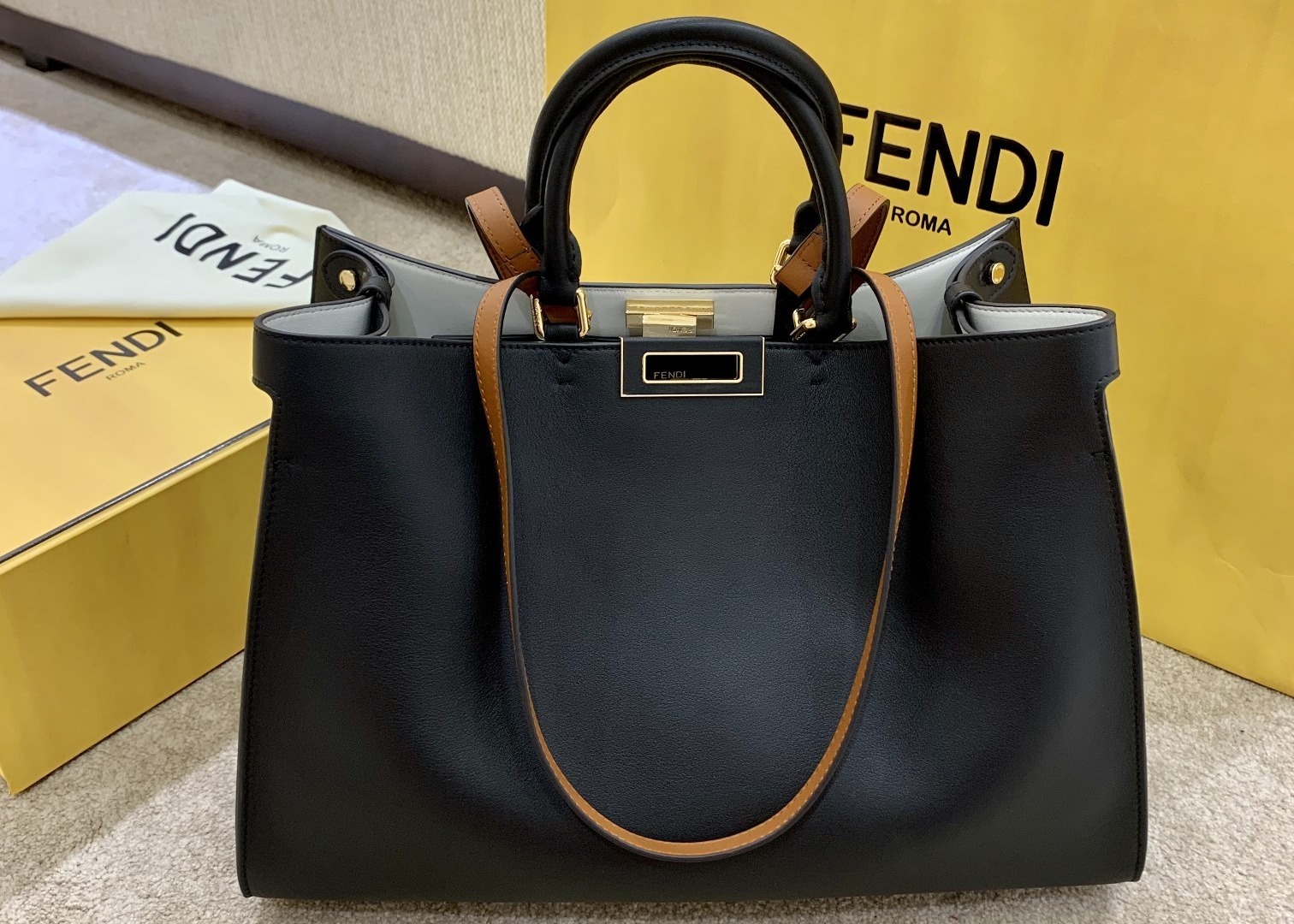 Peekaboo Brown 40cm Tote Shopper Bag Geninue Leather High Capicity