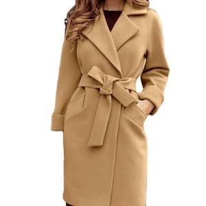 Quality Fashion Wholesale Ladies Wool Plus Size Design Long Jackets Coats Casual Jacket Oversize Coats with Tie for Women Woolen Knitted wholesale