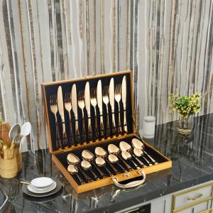 Quality Hotel Wedding 24pcs Cutlery Set Stainless Steel Flatware with Luxury Gold Finish wholesale