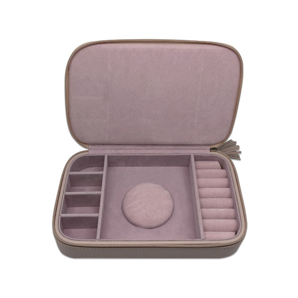 Leather Rectangle Portable Travel Jewelry Box With Beige Velvet