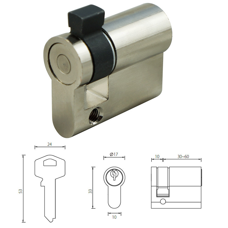 Adjustable Cam Single Mortice Cylinder Brass Material Satin Nickel Key Switch