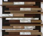 Brown red linear glass mix metal mosaic brush finished for entrancewall