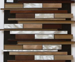 Quality Brown red linear glass mix metal mosaic brush finished for entrancewall decoration wholesale