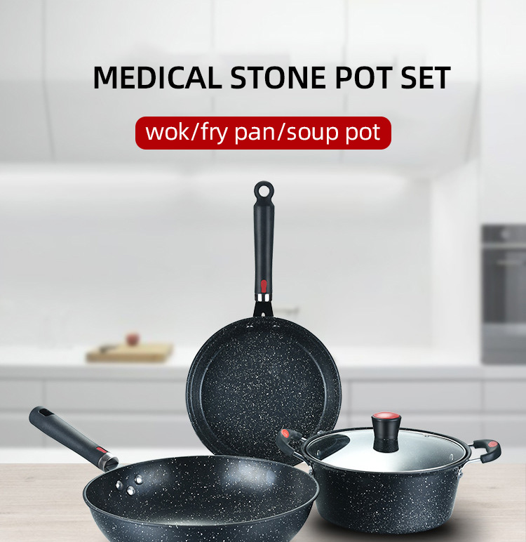 Black Flat Bottom Cooking Frying Non Stick Cast Iron Cooking Set