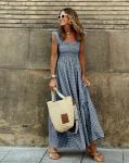 ODM Casual Swing Dress Knitted Full Length Multicolor Round Collar