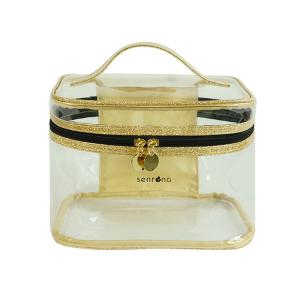Quality Transparent Gold Glitter Cosmetics PVC Makeup Bag wholesale