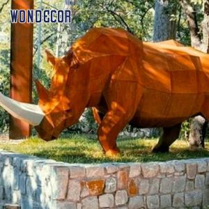 Quality Large Park Forged Metal Sculpture Geometric Animal Rhinoceros wholesale