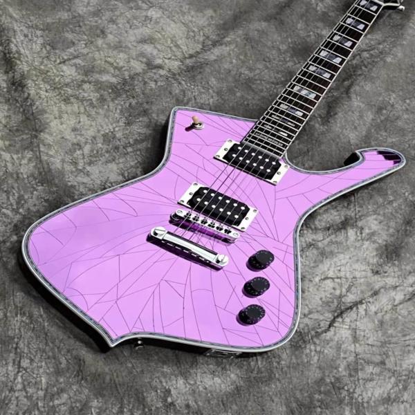 Custom Purple Gold Sliver Cracked Mirror ICEMAN Stanley Electric Guitar Abalone