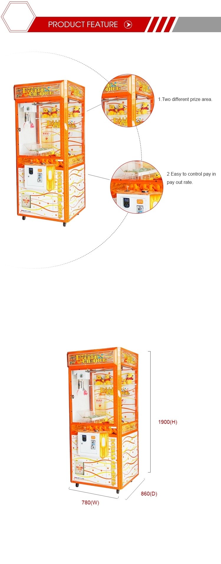 Doll Crane Vending Coin Operated Game Machine / Customize Arcade Candy Claw Machine