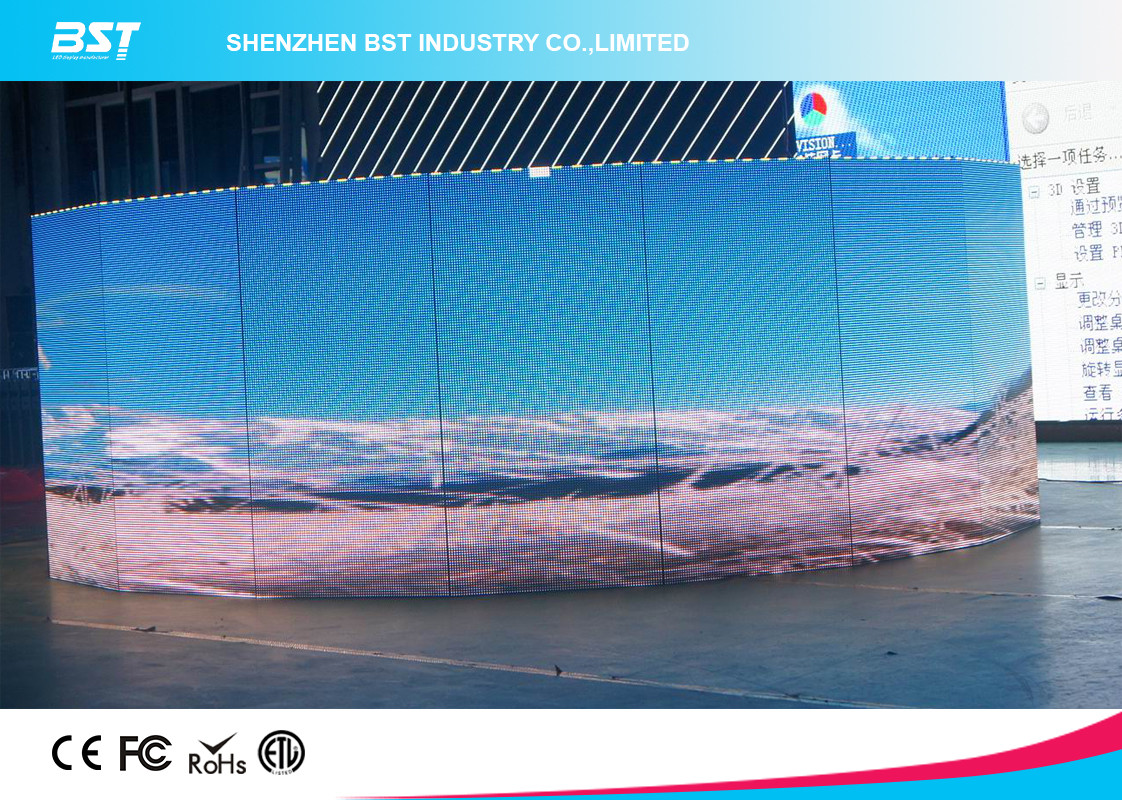 P10 SMD LED Display 6500cd / m2 , Curved LED Video screen 1280 x 960mm Cabinet Size
