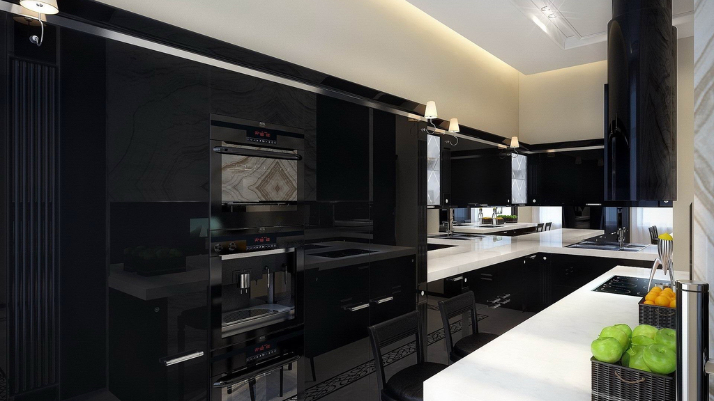 Glass Used Hanging Black Pvc Stand Alone Kitchen Cabinet with Customized Veneer Color