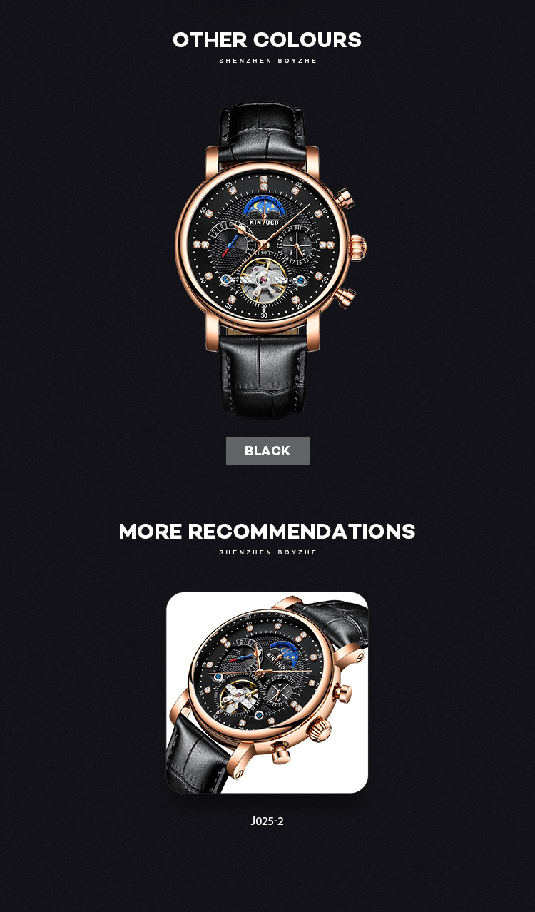 KINYUED hot sales Fashion Tourbillon Automatic Movement Mens Automatic Mechanical Watch Genuine Leather Wristwatch