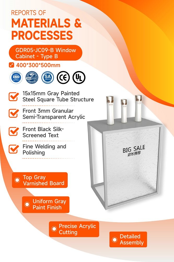 GDR05-JC09-B Beauty Display Rack with 3mm Granular Semi-Transparent Acrylic and Enhanced Visual Appeal for Fashion Boutique