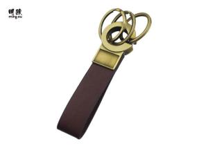 Quality Antique Bronze Metal Leather Strap Keychain , 42g Personalised Leather Key Fob wholesale