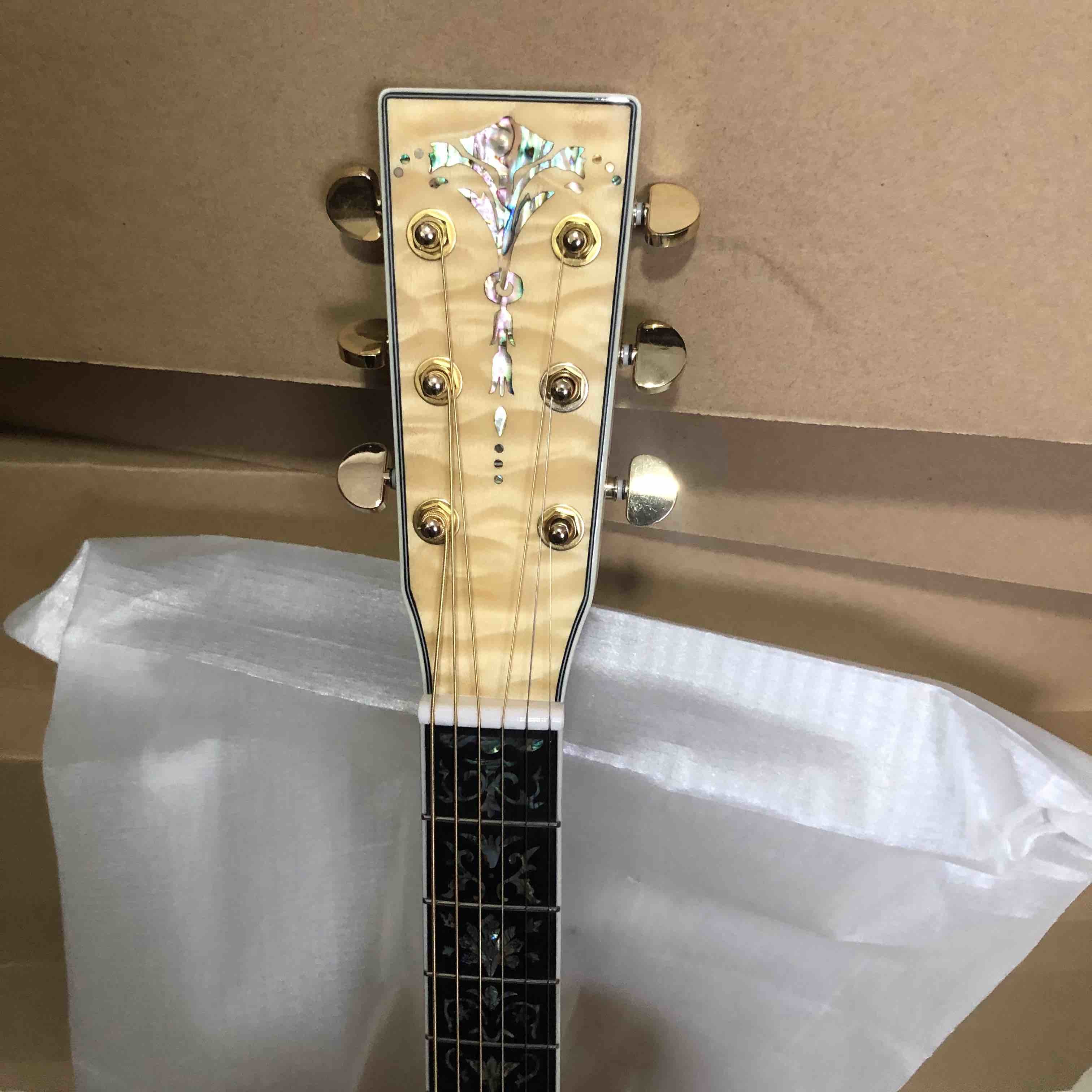Solid Spruce Top Abalone D Style Acoustic Guitar with Spruce Maple Body Ebony Fingerboard