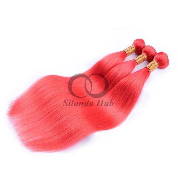 Red Straight Remy Human Hair Bundles Sew In Weave Bundles Brazilian Bundle Deals