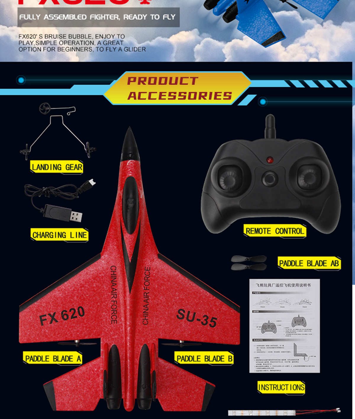 FX620 2.4GHz 2-Channel Foam RC Plane Model Glider RC Jet Airplane with Charging Time of 60 Mins and 3.7V 150mAh Battery
