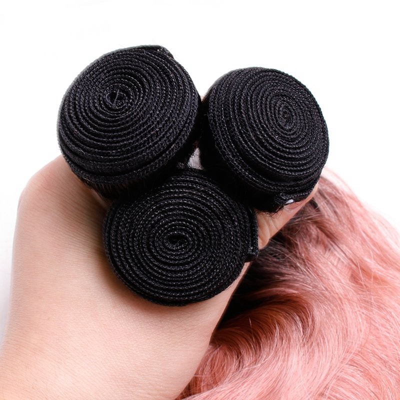 #T1B/Pink Natural Wave Remy Human Hair Bundles Sew In Weave Bundles Brazilian Bundle Deals