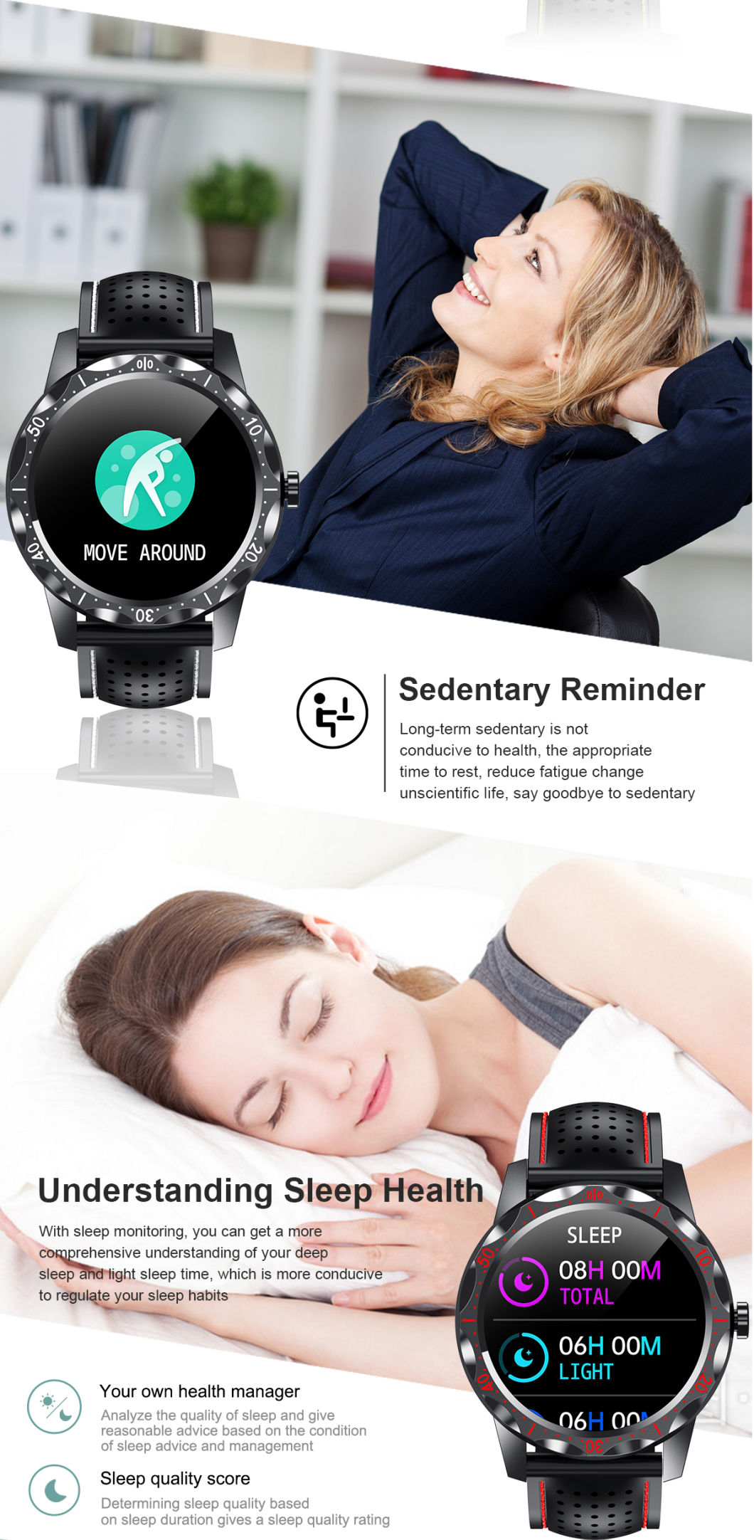 2021 Hot Sale with 1.28inch TFT Full Touch Screen Healthy Blood Pressure Blood Oxygen Weather Monitoring Sky1 Plus Smart Watch