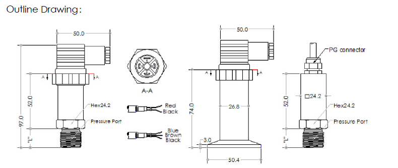 HPT-9 Sanitary Pressure Transmitters and Transducers and sensors for high temperature use