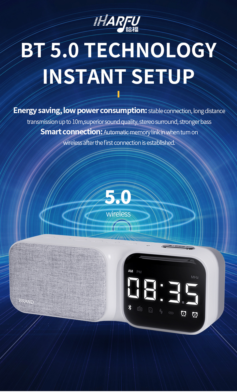 Bluetooth Communication Intelligent Voice Sound Desktop Speaker With Fabric And Clock