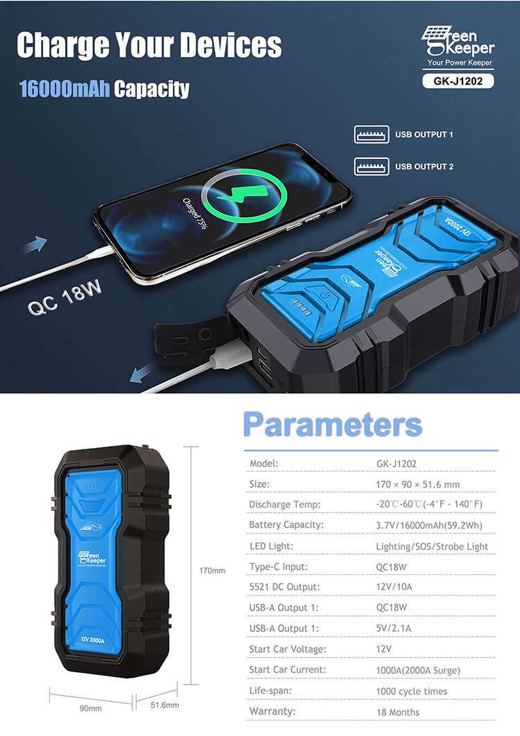 Small Cars LCD Screen Car Jump Starter 16000mAh Portable Auto Powerbank Battery 1000A