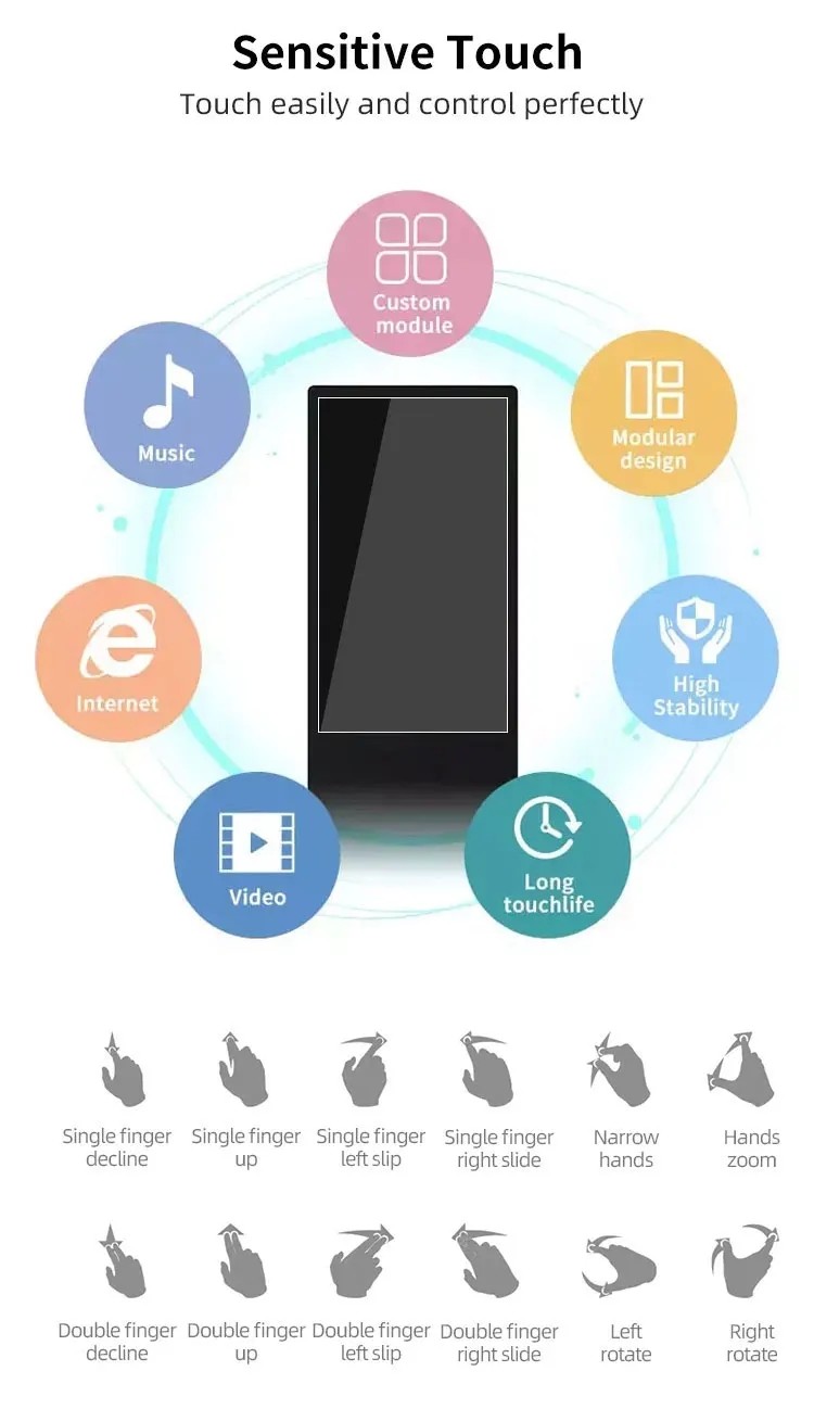 Colorful High Brightness Floor Standing Touch Screen Kiosk Android 7.1 9.0 11