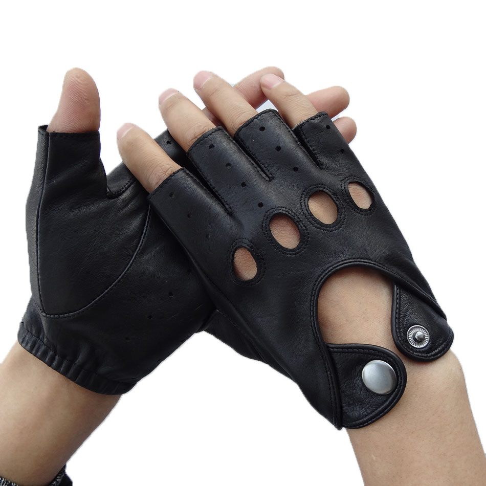 Genuine Sheepskin Half Finger Leather Driving Gloves