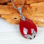 Thai Silver Jewelry Created Garnet with Marcasite Pendant Necklace (N12034RED)