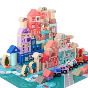 Quality 2700g Beech Wooden City Building Blocks 115pcs Wooden Bricks Toys wholesale
