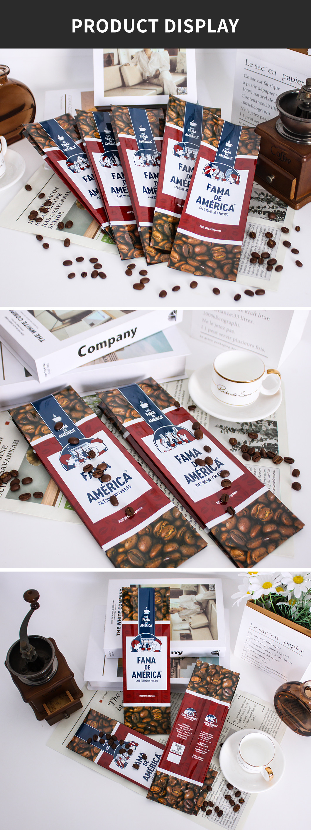 Oem Coffee Packaging Bags Customize 250gr With Valve And Zipper