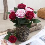 Wedding Holiday Decorations Silk Rose Flower Bouquet with Stems 12-Head
