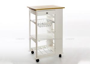 Quality 4 Tier 86cm Height 50cm Width Wood Kitchen Cart On Wheels wholesale