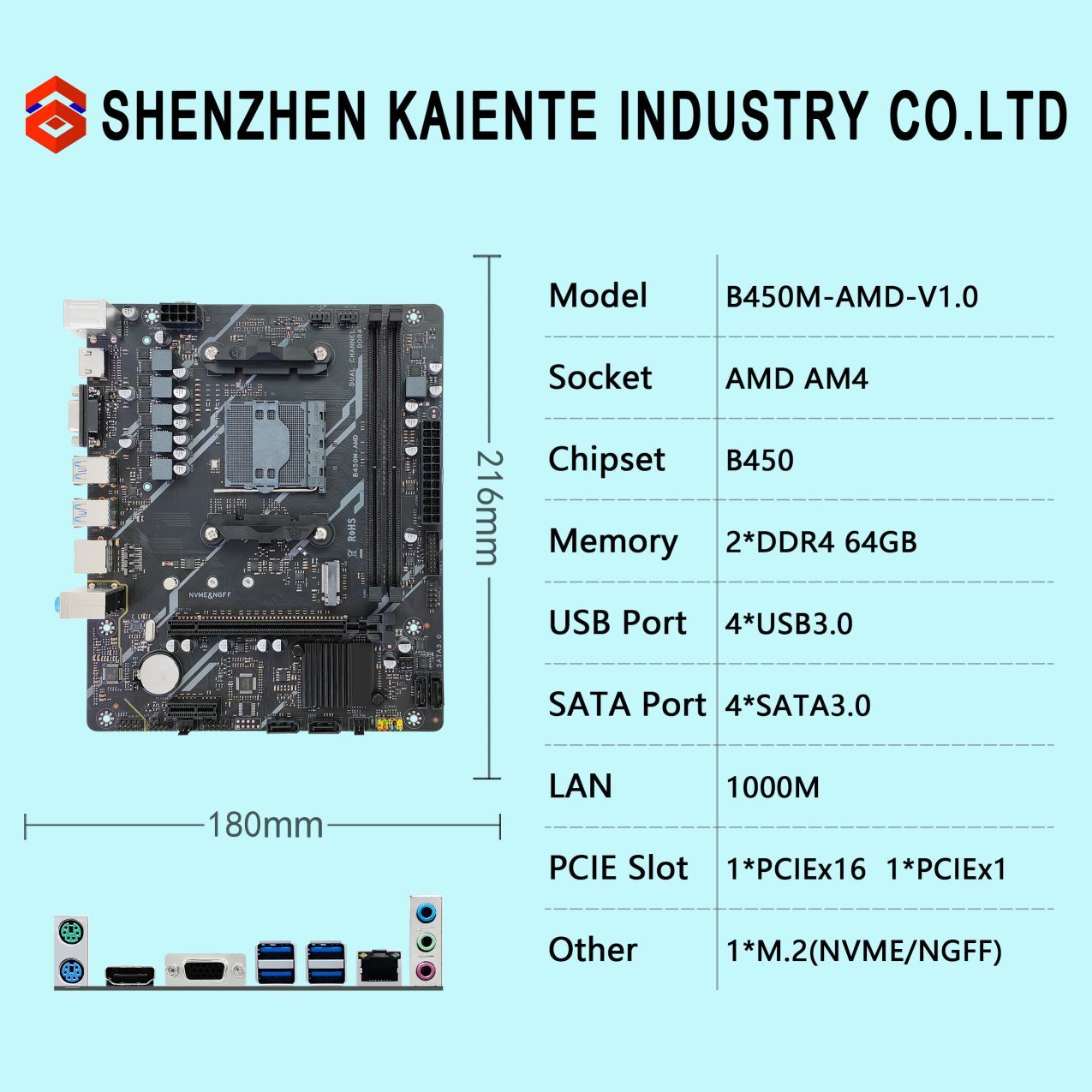 motherboard for PC assembly Dual Channel DDR4 64GB USB3.2 AMD B450 Chipset AM4 Desktop B450M Motherboard