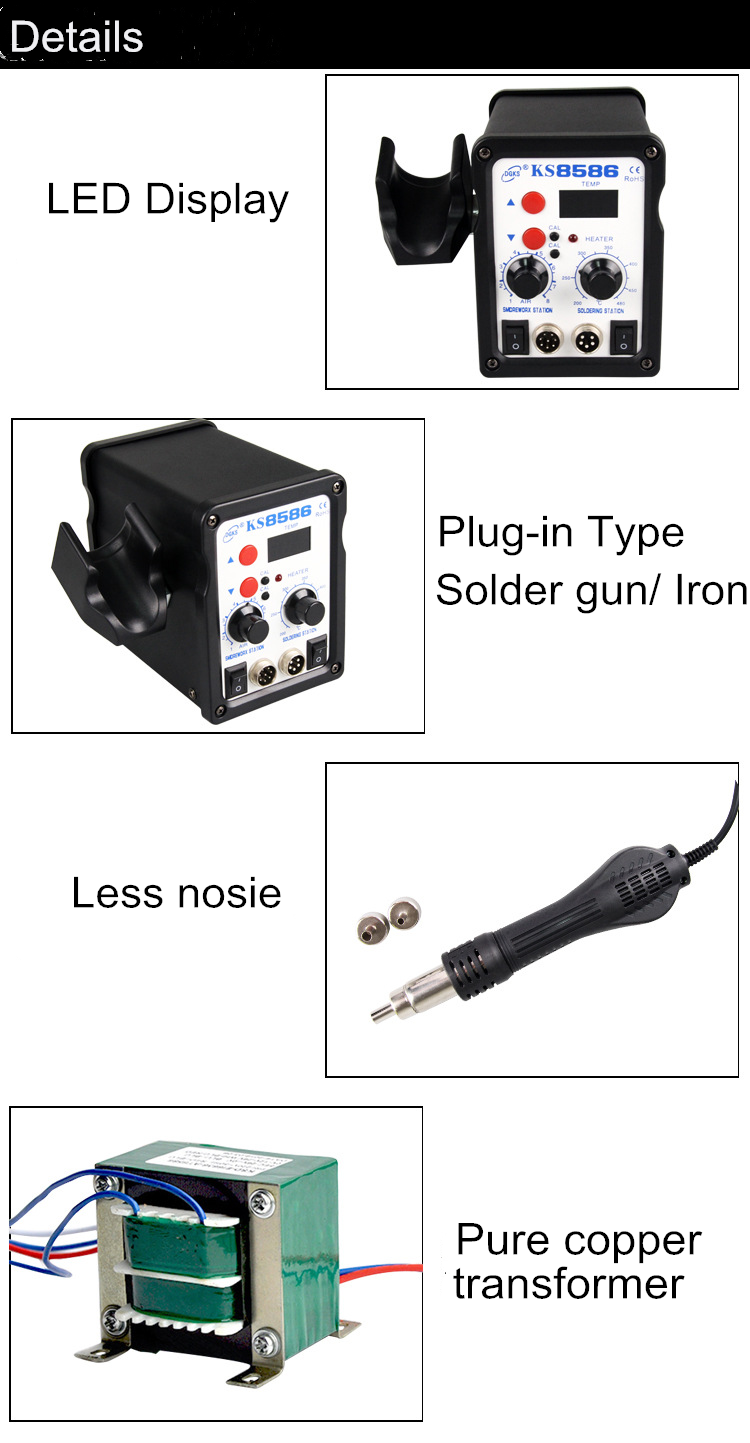 SMD Gun AC110V 700W SMD Rework Soldering Station 120cm Handle