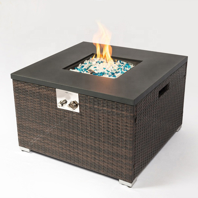 Drop Shipping Available Wicker Barbecue Propane Fire Pit Outdoor Fire Table