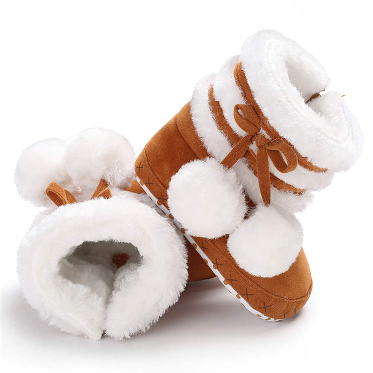 Amazon hot Fluff ball Winter snow warm boy and girl indoor toddler shoes baby booties