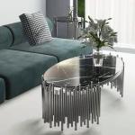 0.45m High Stainless Steel Black Oval Marble Coffee Table