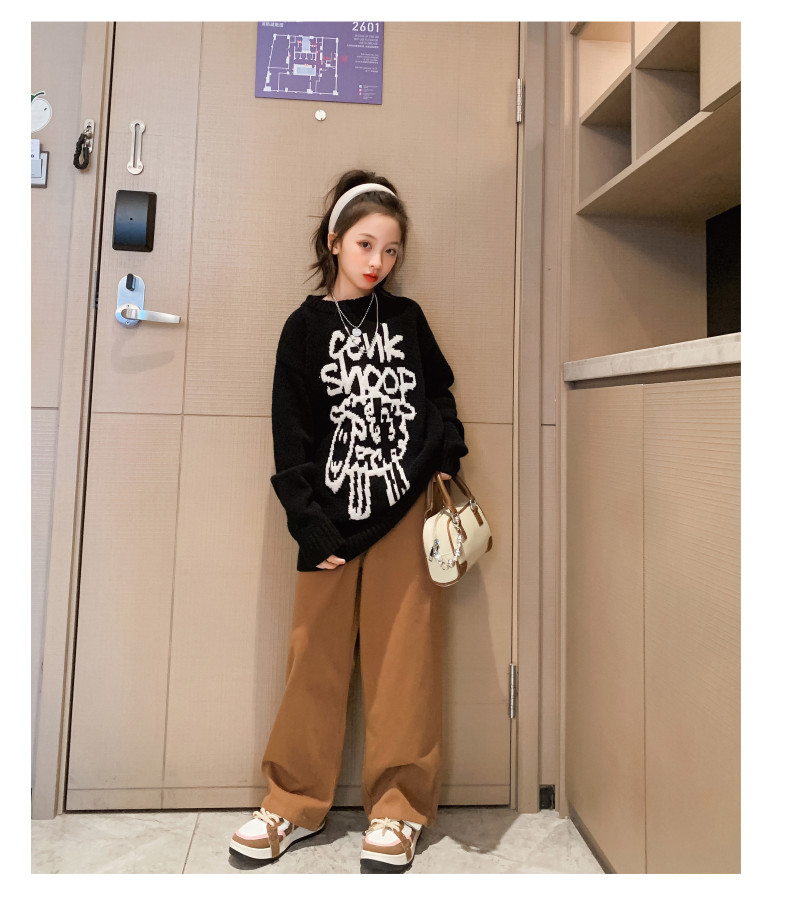 Girls Spring Autumn Fashion Childrens Clothes Thickened Letter Oversized Crewneck Sweater
