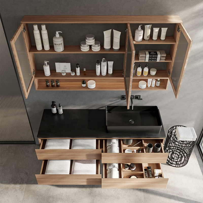 European High End Bathroom Vanity Cabinet with Modern Design and Mirrored Cabinets