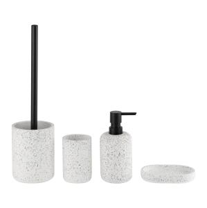 Quality Grey Terrazzo Bathroom Accessories Set Round For Bathroom Cleaning With Black Parts wholesale