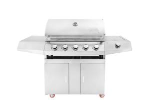 Quality Silver 430 Stainless Steel Slow 5 Burners Zinc Alloy Knobs Stainless Steel Grill Gas BBQ Grill wholesale