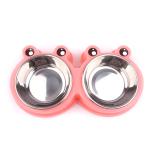 Double Bowls Pet Food Feeder Cute Modeling Frog Shape Easy Cleaning