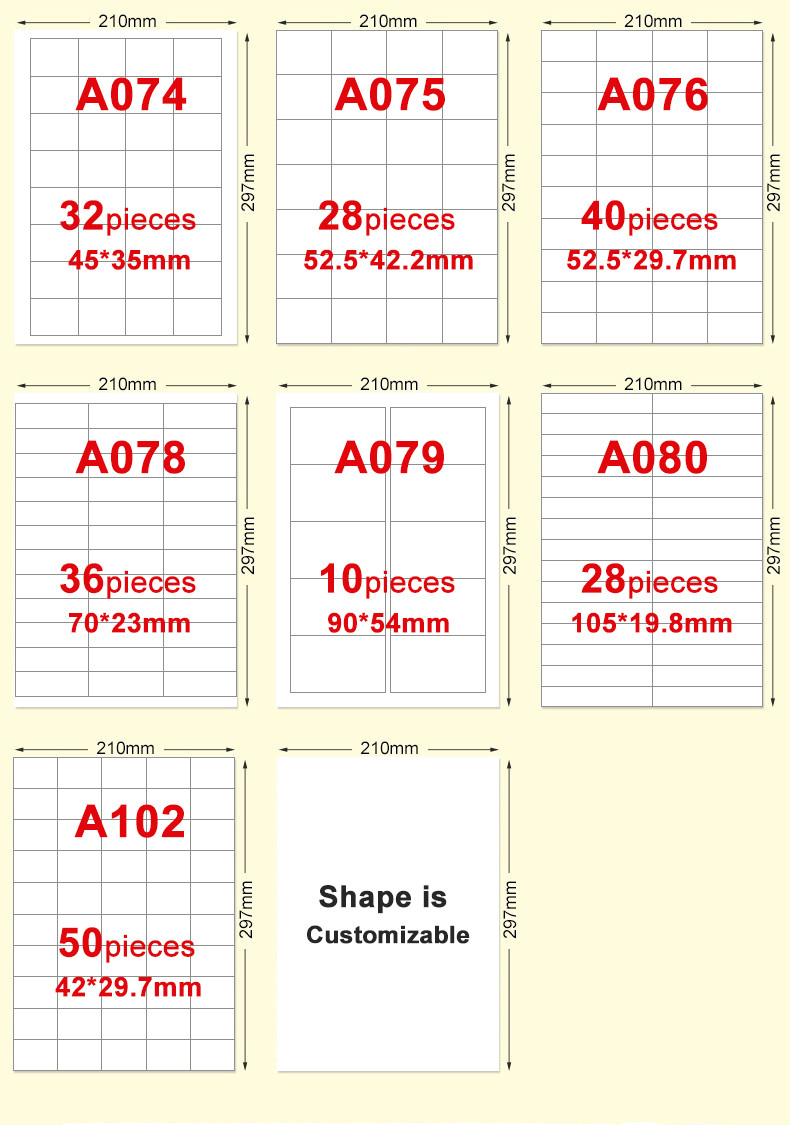 A4 80gsm Self Adhesive Label Sticker Paper For Printers Customized