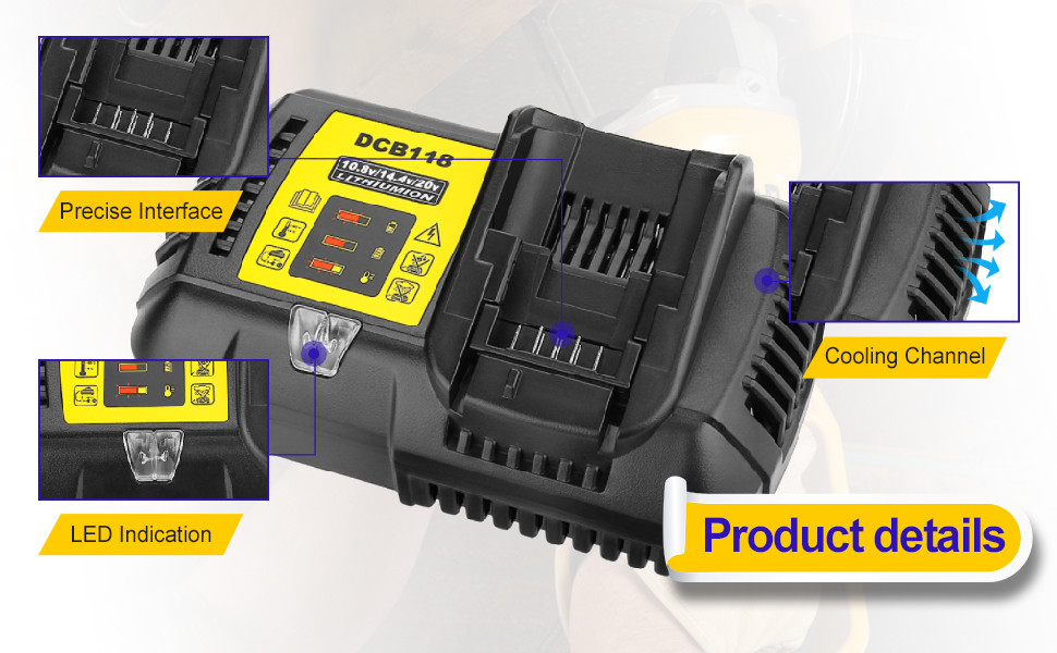 QC3.0 DCB118 Quick Charger Battery Compatible 18V 20V Max Dewalt Battery