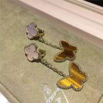 Lucky Alhambra 18K Gold Earrings 2 Motifs White Mother Of Pearl With Butterfly